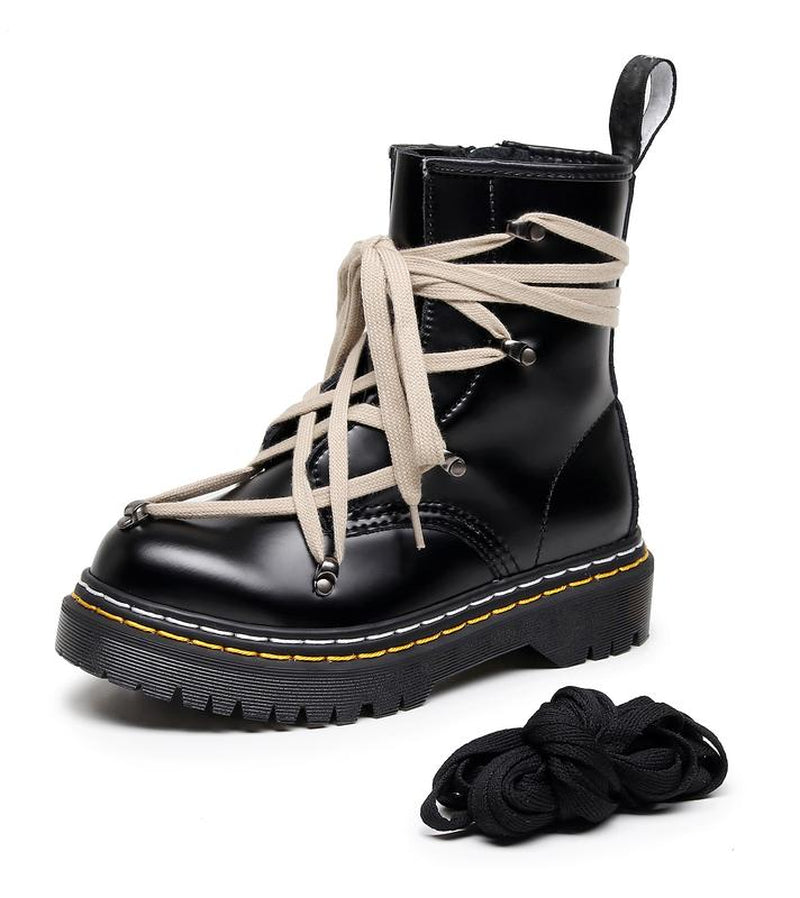 High-Top Lace-Up Boots Street Punk Crisscross Laces Chunky Sole All Seasons Fashionable and Durable
