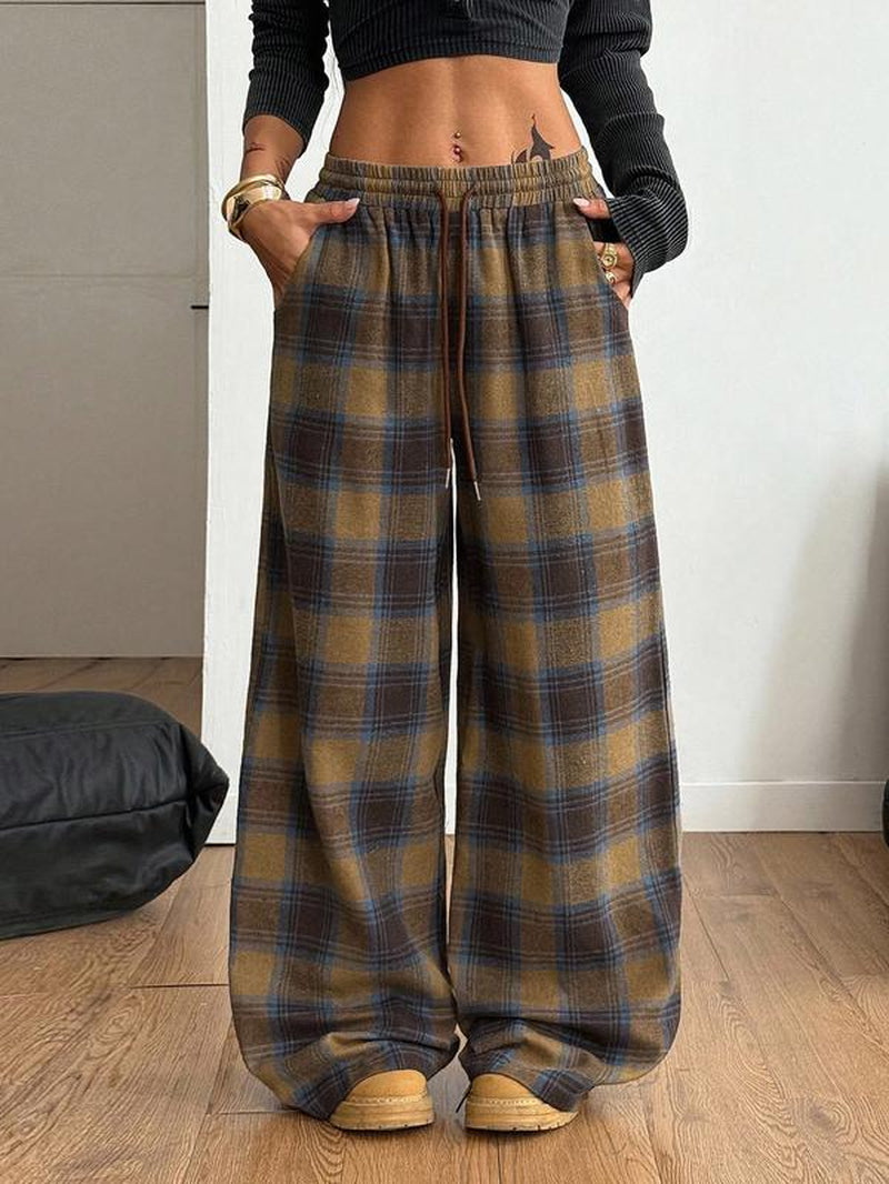 Women'S Casual Plaid Loose Long Pants, Comfortable and Stylish, Perfect for Daily Wear, Ladies' Fashion Bottoms