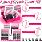 Milybest 4 Styles Lash Clusters Kit,1 Set Mixed Length Individval Eyelash Extensions Kit,Self Grafting False Eyelashes with Tweezers&Glue&Remover,Prefessional Eye Makeup Accessories for Women
