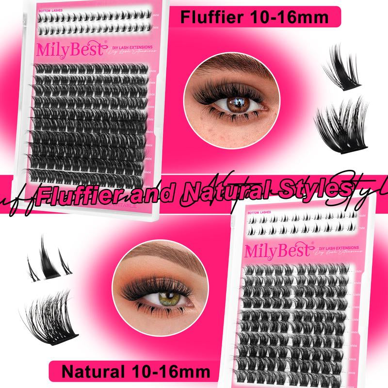 Milybest 4 Styles Lash Clusters Kit,1 Set Mixed Length Individval Eyelash Extensions Kit,Self Grafting False Eyelashes with Tweezers&Glue&Remover,Prefessional Eye Makeup Accessories for Women