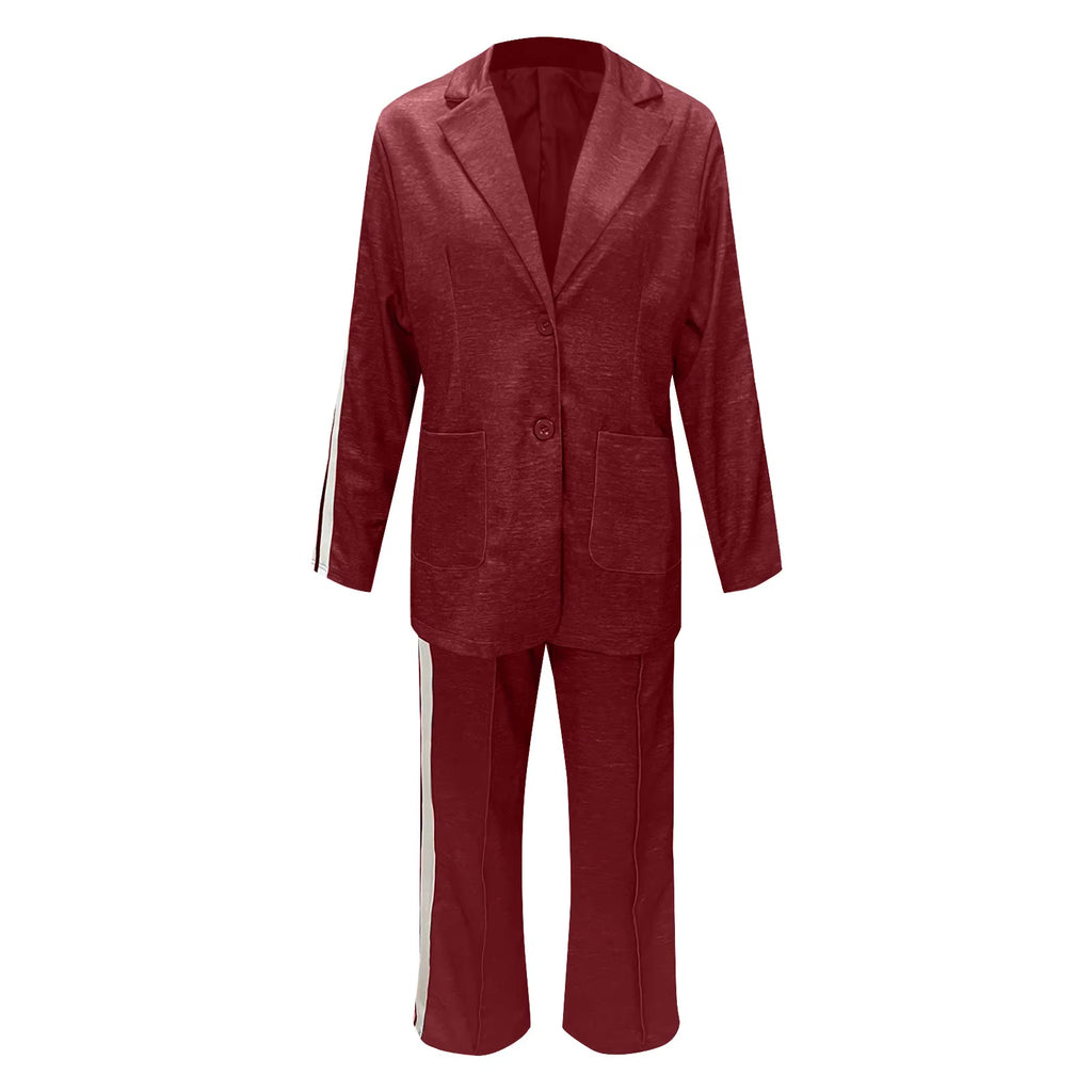 Womens Work Pantsuits 2 Piece Outfits Double Breasted Wide Leg Business Pants Casual Sets with Pockets Elegant Temperament Cloth