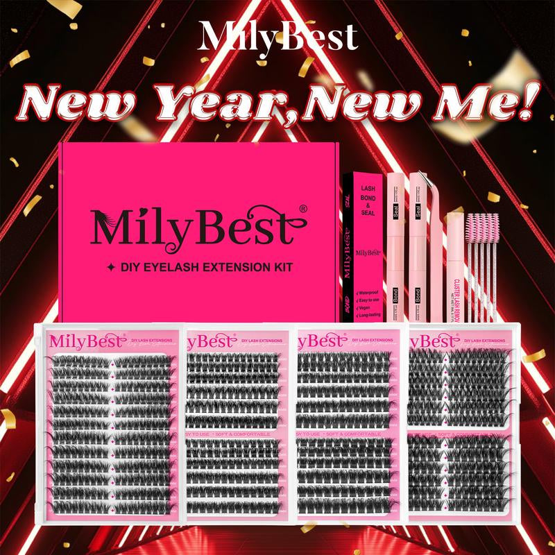 Milybest 4 Styles Lash Clusters Kit,1 Set Mixed Length Individval Eyelash Extensions Kit,Self Grafting False Eyelashes with Tweezers&Glue&Remover,Prefessional Eye Makeup Accessories for Women