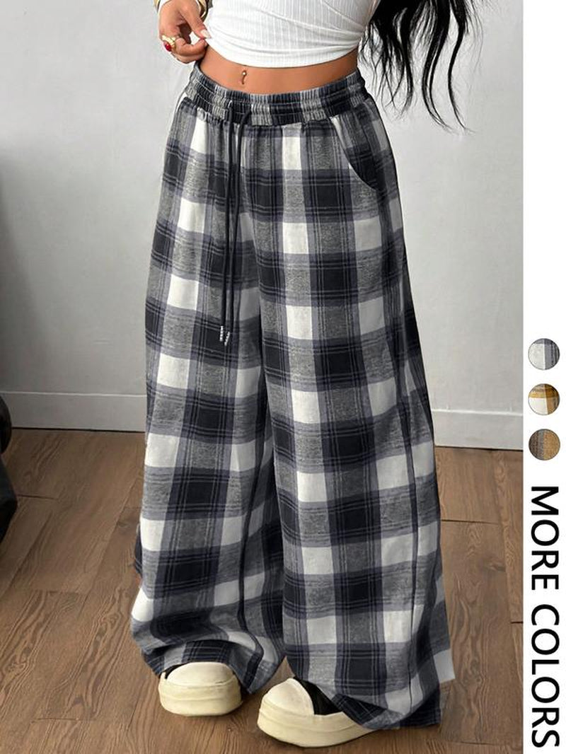 Women'S Casual Plaid Loose Long Pants, Comfortable and Stylish, Perfect for Daily Wear, Ladies' Fashion Bottoms