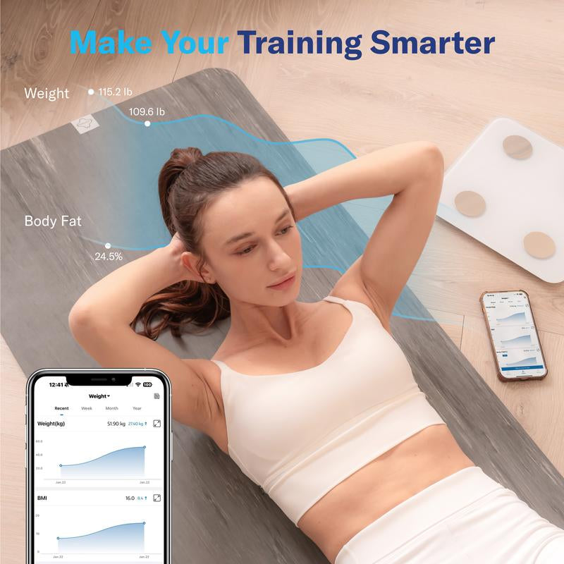 Alcedo Smart Scale for Body Weight, 7-Color Glowing Bluetooth Digital Bathroom Scale for BMI and Body Fat, Body Composition Monitor with Smartphone App