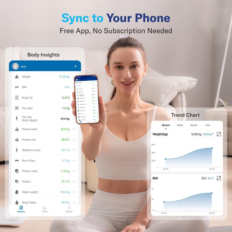 Alcedo Smart Scale for Body Weight, 7-Color Glowing Bluetooth Digital Bathroom Scale for BMI and Body Fat, Body Composition Monitor with Smartphone App