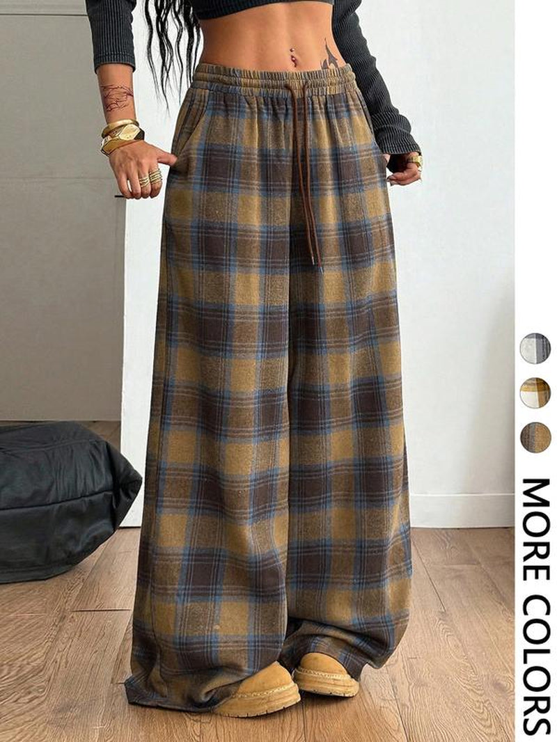 Women'S Casual Plaid Loose Long Pants, Comfortable and Stylish, Perfect for Daily Wear, Ladies' Fashion Bottoms
