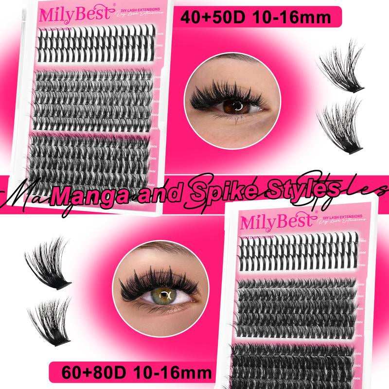 Milybest 4 Styles Lash Clusters Kit,1 Set Mixed Length Individval Eyelash Extensions Kit,Self Grafting False Eyelashes with Tweezers&Glue&Remover,Prefessional Eye Makeup Accessories for Women