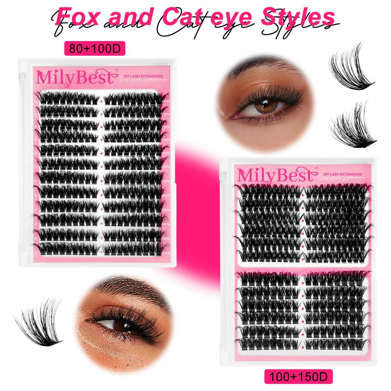 Milybest 4 Styles Lash Clusters Kit,1 Set Mixed Length Individval Eyelash Extensions Kit,Self Grafting False Eyelashes with Tweezers&Glue&Remover,Prefessional Eye Makeup Accessories for Women