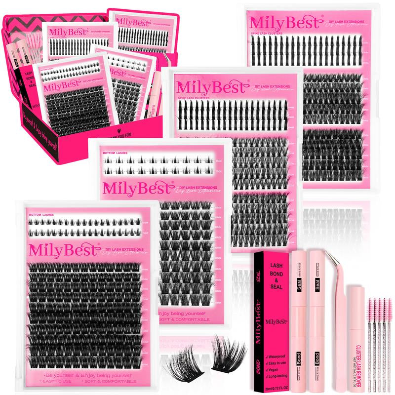 Milybest 4 Styles Lash Clusters Kit,1 Set Mixed Length Individval Eyelash Extensions Kit,Self Grafting False Eyelashes with Tweezers&Glue&Remover,Prefessional Eye Makeup Accessories for Women