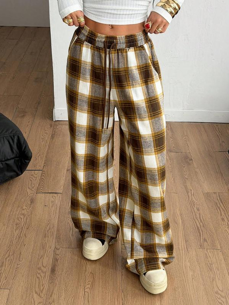 Women'S Casual Plaid Loose Long Pants, Comfortable and Stylish, Perfect for Daily Wear, Ladies' Fashion Bottoms