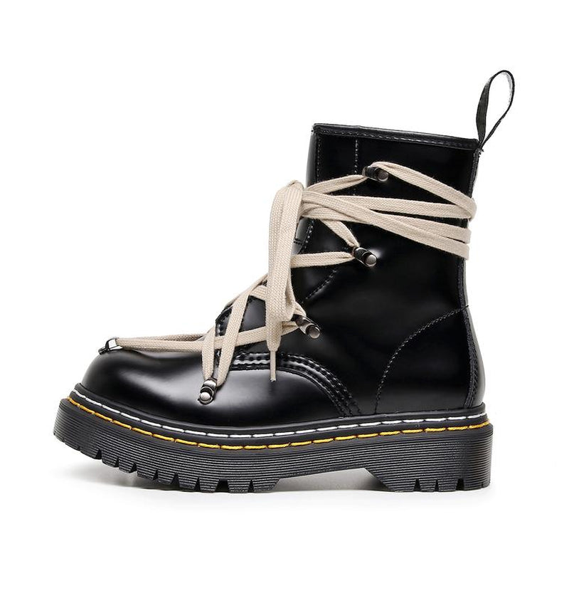 High-Top Lace-Up Boots Street Punk Crisscross Laces Chunky Sole All Seasons Fashionable and Durable