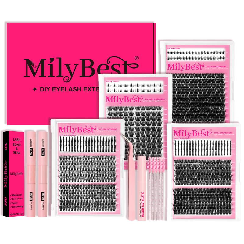 Milybest 4 Styles Lash Clusters Kit,1 Set Mixed Length Individval Eyelash Extensions Kit,Self Grafting False Eyelashes with Tweezers&Glue&Remover,Prefessional Eye Makeup Accessories for Women