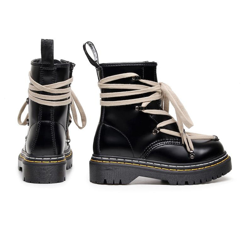 High-Top Lace-Up Boots Street Punk Crisscross Laces Chunky Sole All Seasons Fashionable and Durable