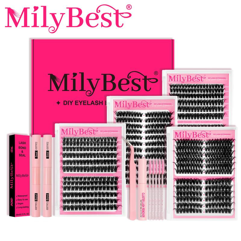 Milybest 4 Styles Lash Clusters Kit,1 Set Mixed Length Individval Eyelash Extensions Kit,Self Grafting False Eyelashes with Tweezers&Glue&Remover,Prefessional Eye Makeup Accessories for Women