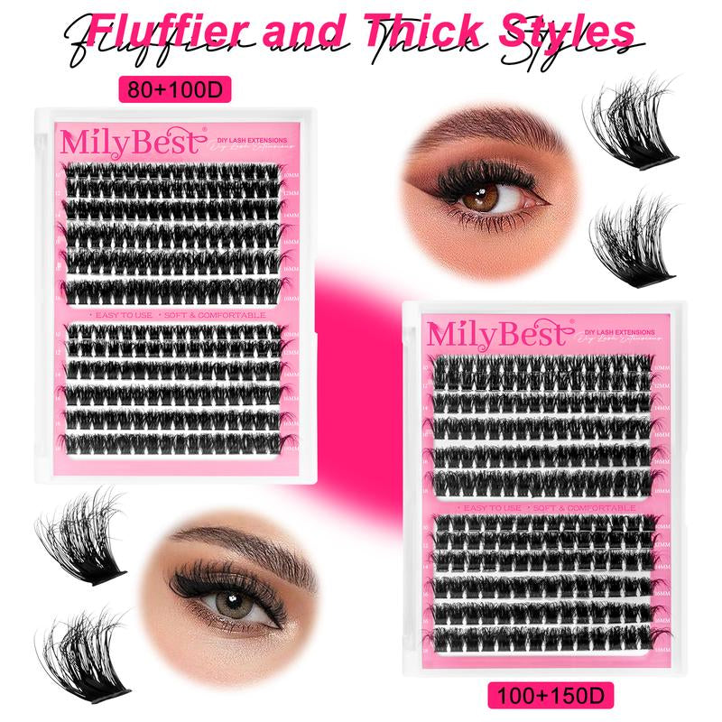 Milybest 4 Styles Lash Clusters Kit,1 Set Mixed Length Individval Eyelash Extensions Kit,Self Grafting False Eyelashes with Tweezers&Glue&Remover,Prefessional Eye Makeup Accessories for Women