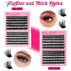 Milybest 4 Styles Lash Clusters Kit,1 Set Mixed Length Individval Eyelash Extensions Kit,Self Grafting False Eyelashes with Tweezers&Glue&Remover,Prefessional Eye Makeup Accessories for Women