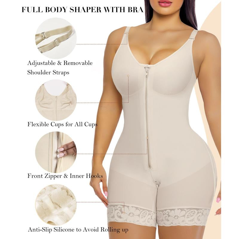 Women’S YIANNA Fajas Colombianas Shapewear Tummy Control Butt Lifter Shaper with Zipper Crotch Detachable Shoulder Strap